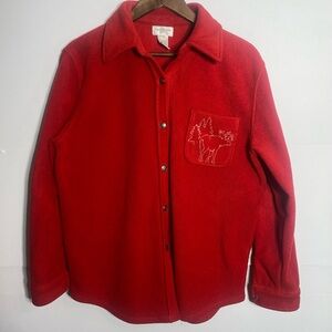 Jones New York Sport Red Jacket Shirt with Embroidered Moose & Trees Chore Coat